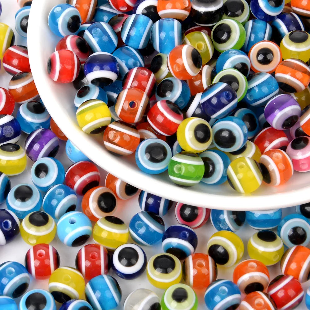 6mm 8mm 10mm Blue Round Shape Spacer Beads Necklace Bracelet DIY Evil Eye Beads Stripe Resin Spacer Beads for Jewelry Making