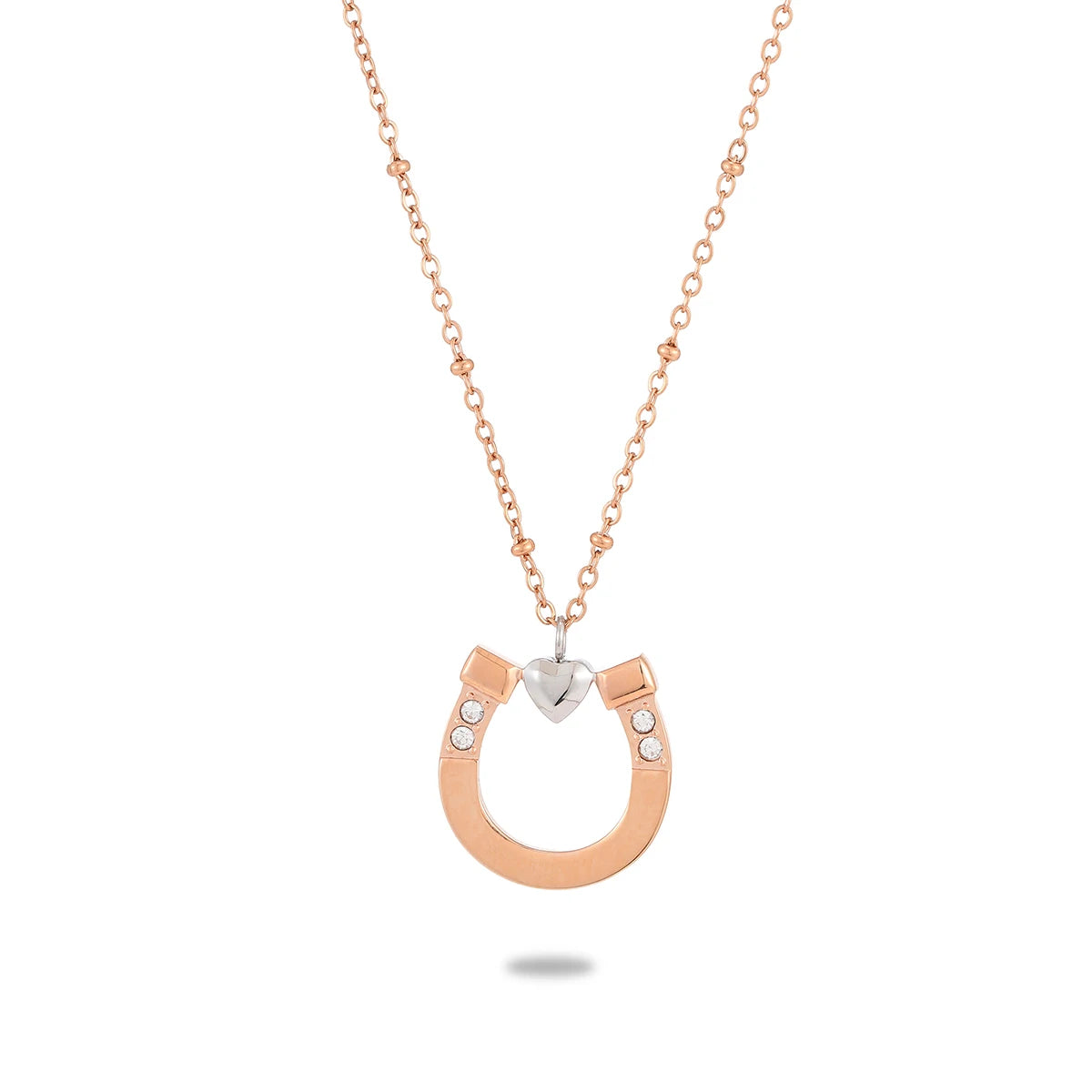 Classic Horseshoe Heart Shape 316L Stainless Steel Pendant Two-Tone PVD Plating Nickel-Free Satellite Chain Anniversaries