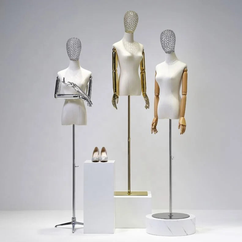 Black Gold Silver Mesh Hollow Head Chrome Mannequin Female Half Body Women Mannequin