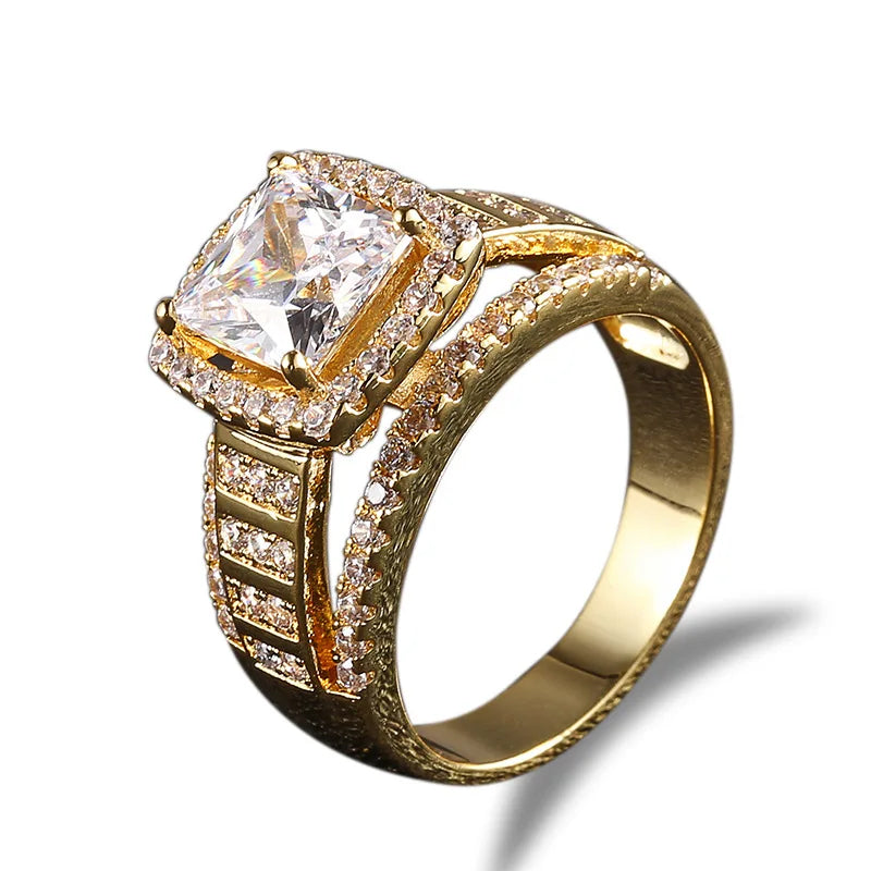 DE Vintage Chic Dazzling Iced Fashionable Brass 18k Gold Plated Jewelry Big Round Striking Zirconia Ring