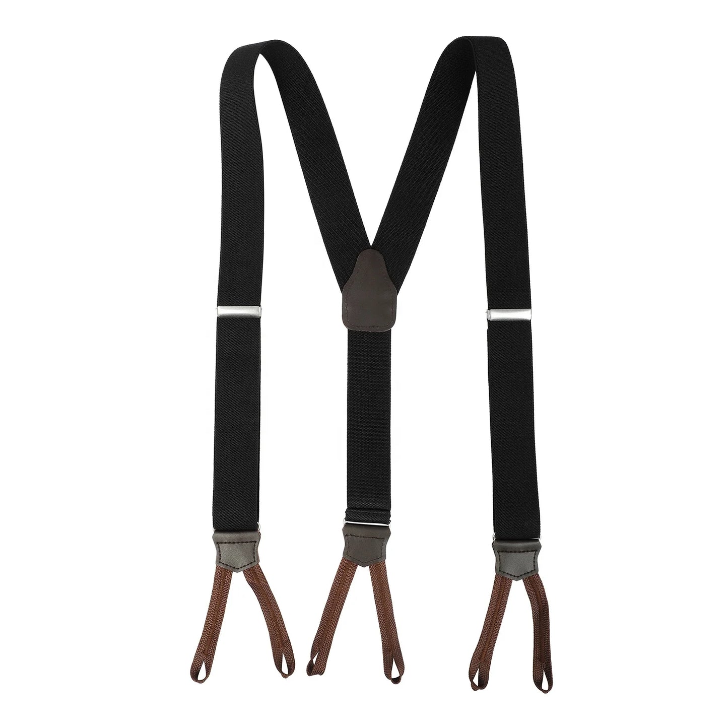 Back Color Strap Adult Men's Y-Shaped Strap Polyester Elastic Suspenders Brown Split Leather Logo Custom Logo Cooper Metal Cl