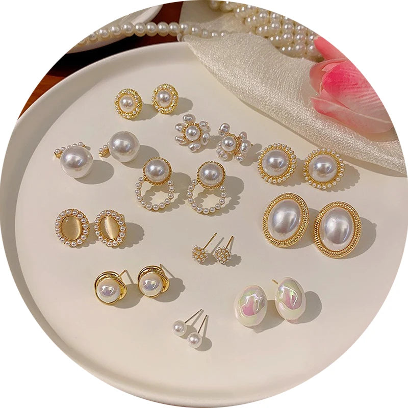 Charm Pearl Drop Stud Earring Set Designer Earrings Women Luxury Vintage Gold Plated Stud Earrings for Women