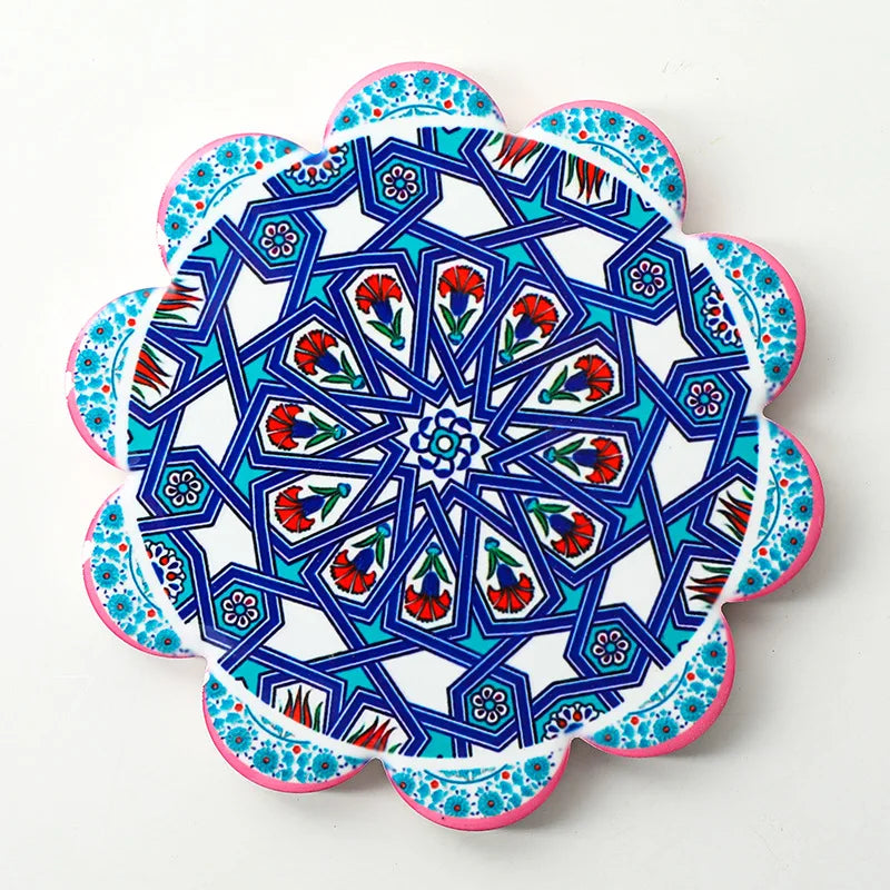 High Quality Flower Shape Custom Ceramic Coaster Round Coaster for Drinking Beverage Coffee Tea With Cork Backing Pad