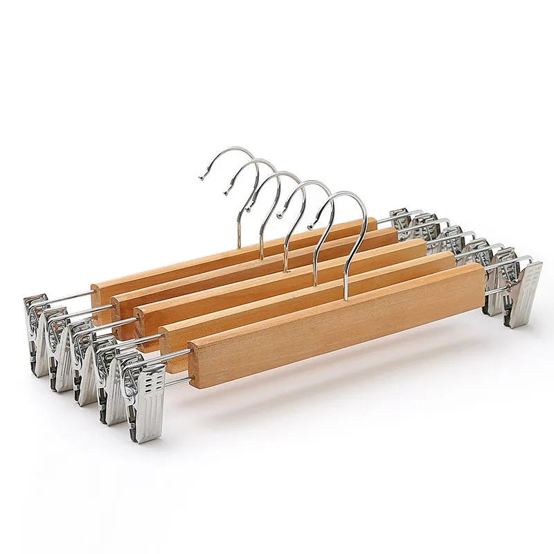 360 Degrees Swivel Hook Wooden Hangers Solid Wood Trousers Skirt Pants Hangers with Metal Clips
