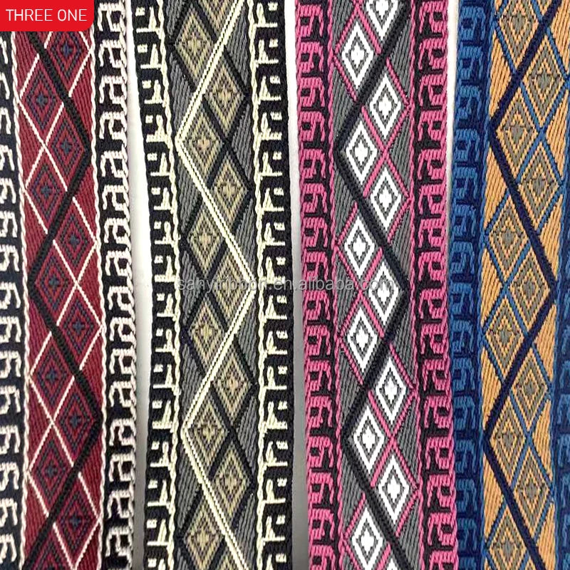 Manufacturers Sell 2-inch Jacquard Webbing Retro Polyester Webbing Geometric Jacquard Webbing case Ribbonwoven Belt Straps
