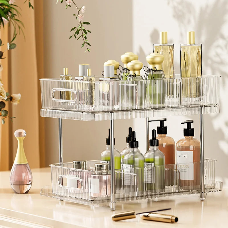 Home Kitchen Storage Racks Organizer with Double Tiers Plastic Bathroom Cabinets Under Sink Storage Holders & Racks