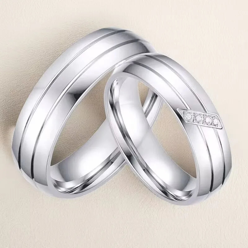 New Design Titanium Steel Diamond Rings Personalised Stainless Steel Rings Simple Couple Rings for Women or Men