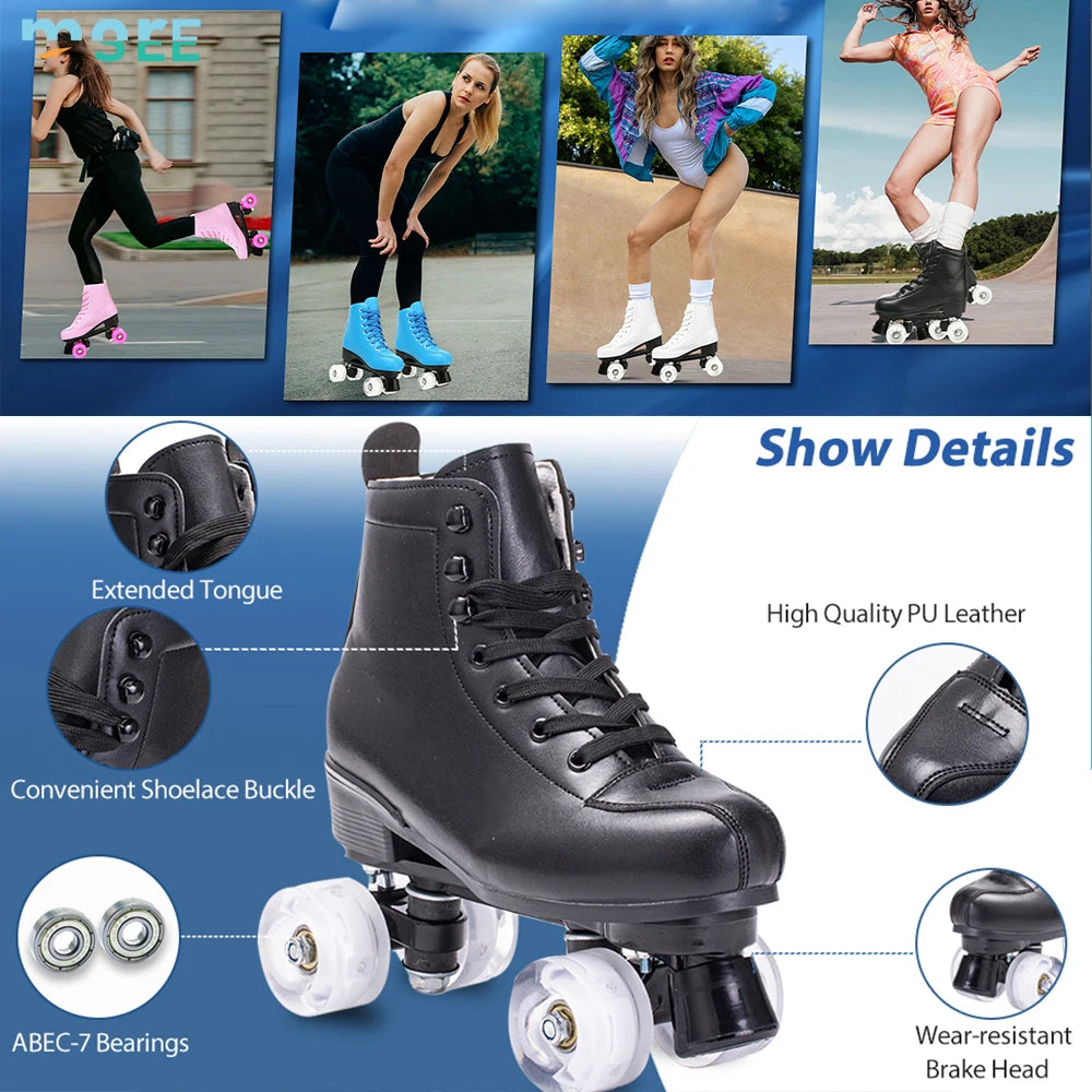 SeeMore Ready to Ship Girls Women Double Row Roller Skates Color Wheels Adults Roller Skating Rental Rink Quad Roller Skates
