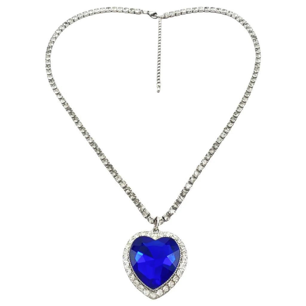 Women's Full Rhinestone Necklace Big Crystal Heart Pendant Titanic Heart Ocean Blue Love Forever Jewelry Main Material Alloy