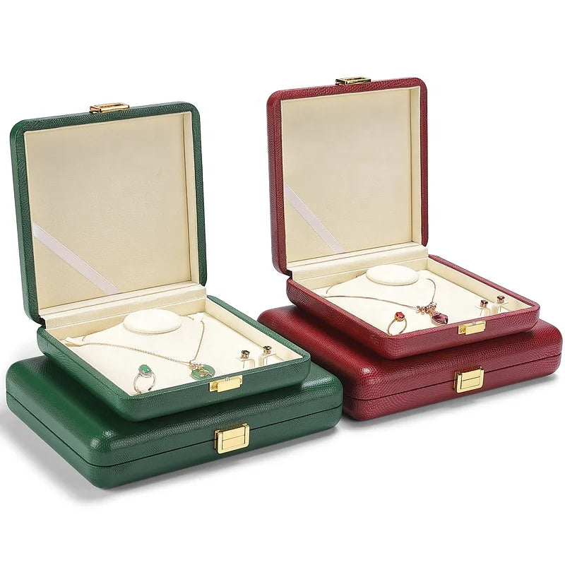 DIGU Custom Square Shape Flip Top Closure Modern Style Jewelry Packaging Box PU Leather+Microfiber Ring Necklace Jewelry Boxe