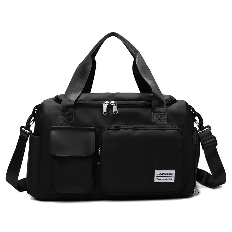 Customized Logo Women's Weekend Overnight Gym Sports Travel Bag Fashion Polyester Waterproof Duffel Bag with Zipper Closure