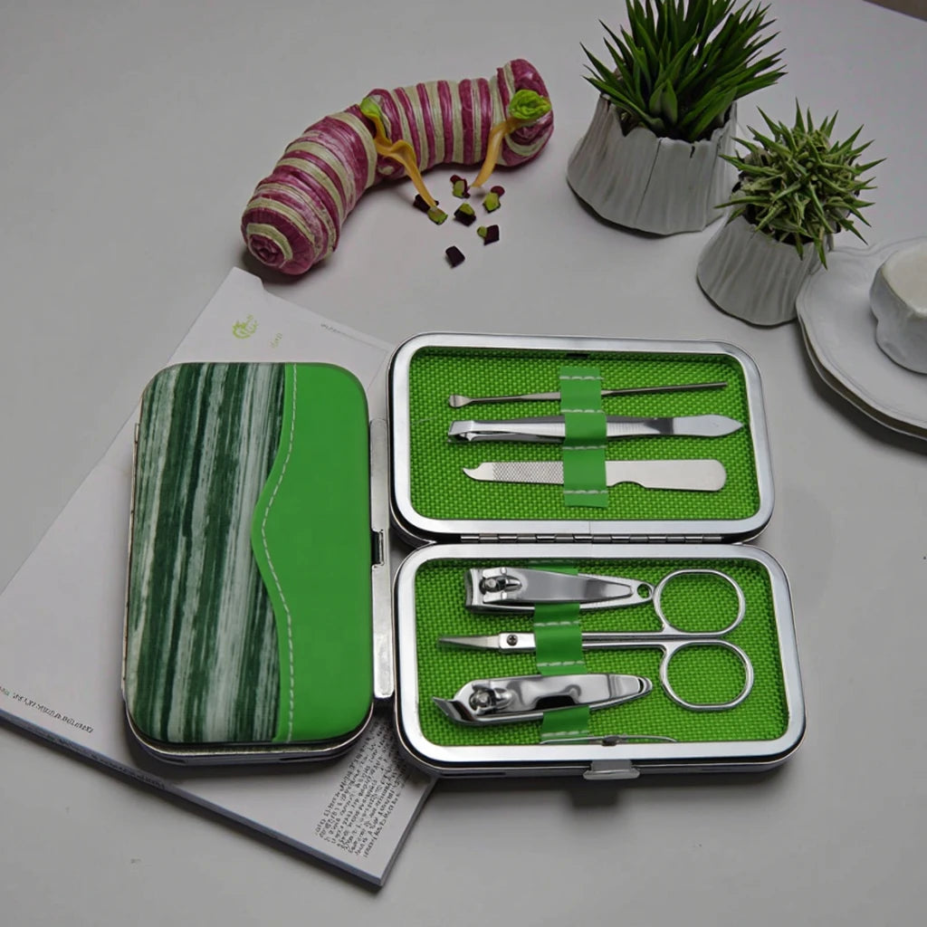 11 X 6 cm Six-Piece Stainless Steel Manicure & Pedicure Set with 7 in 1 Nail Clipper Portable Trim Kits
