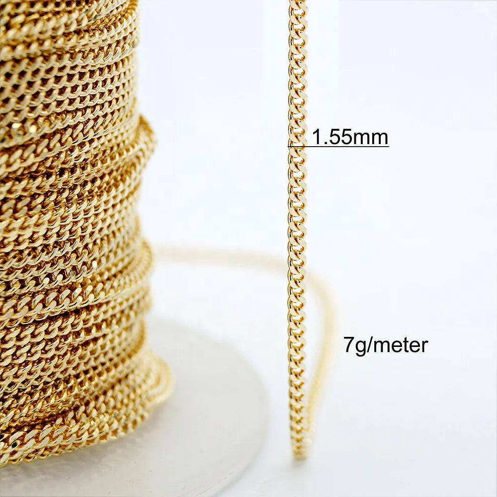 Au585 14k Genuine Gold Diamond Cut Cuban Link Curb Chain in Roll for Jewelry Making