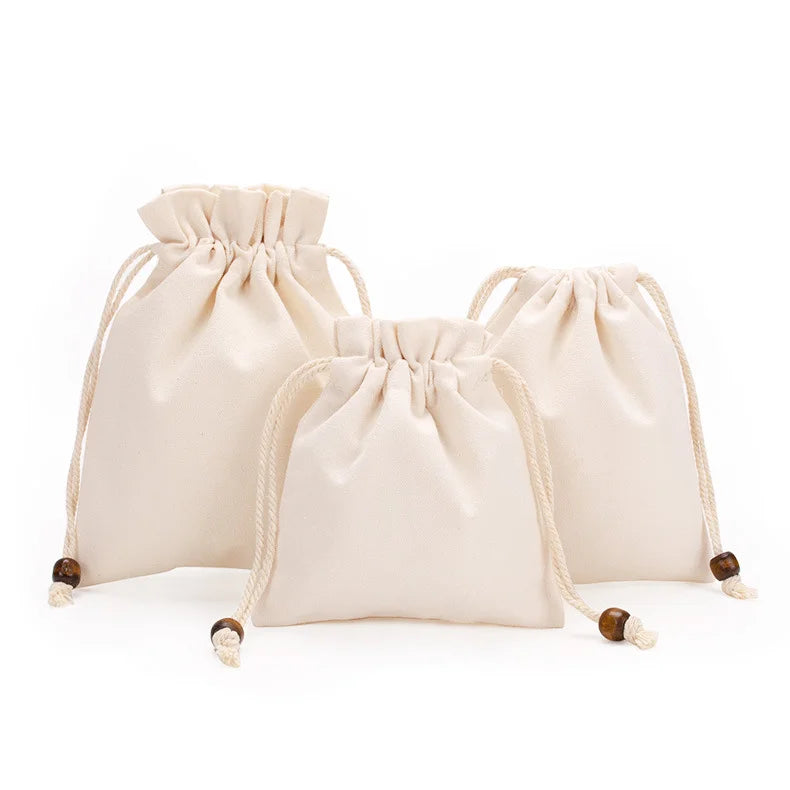 YS Jewel Gift Eco-Friendly Cotton Canvas Drawstring Bag Elegant Wood Bead Cotton Rope Handle Customizable Size Color Full-Col