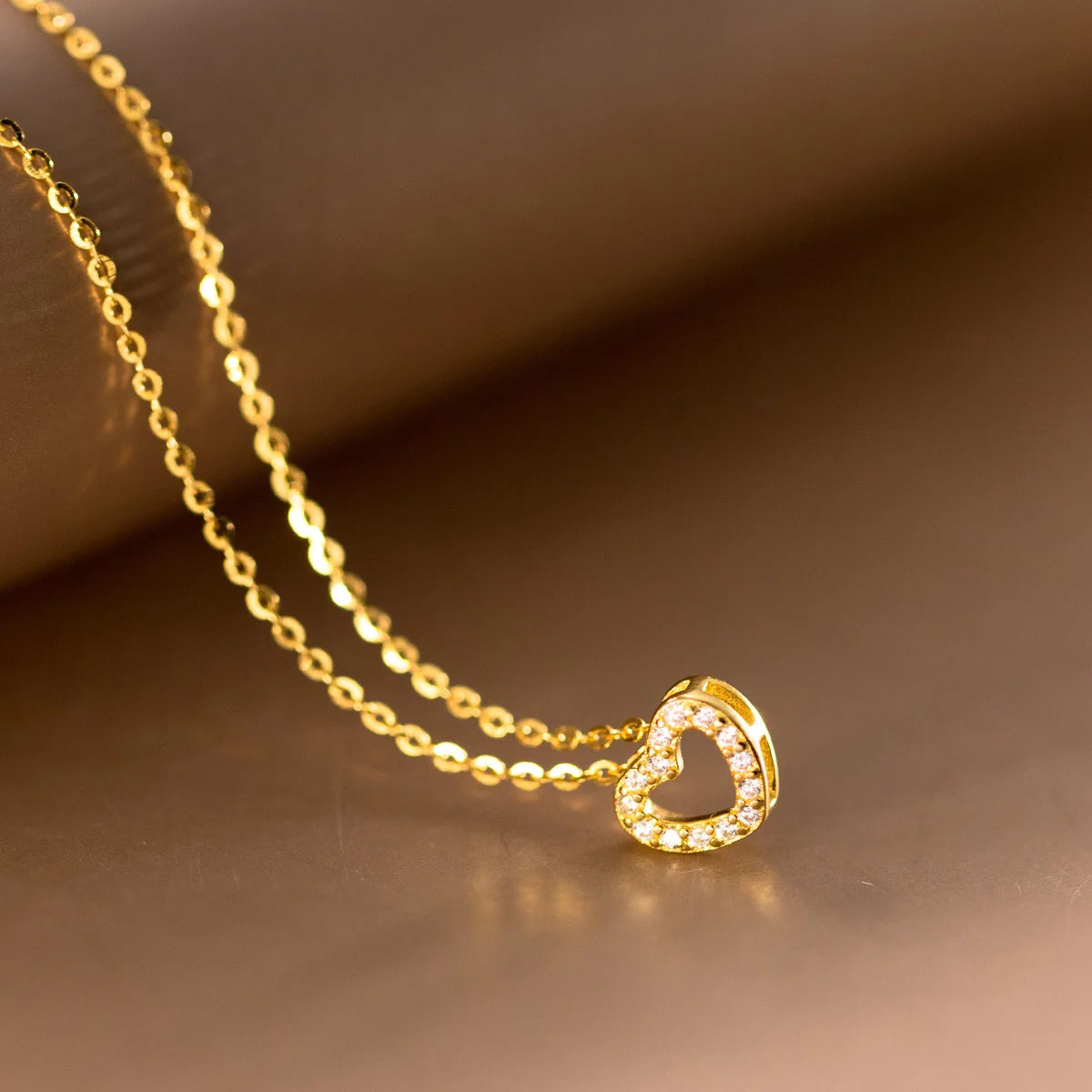 Fashion Jewelry 925 Sterling Silver Necklaces Simple Heart Diamond Gold Plated Necklaces for Women Mother's Valentine's Day