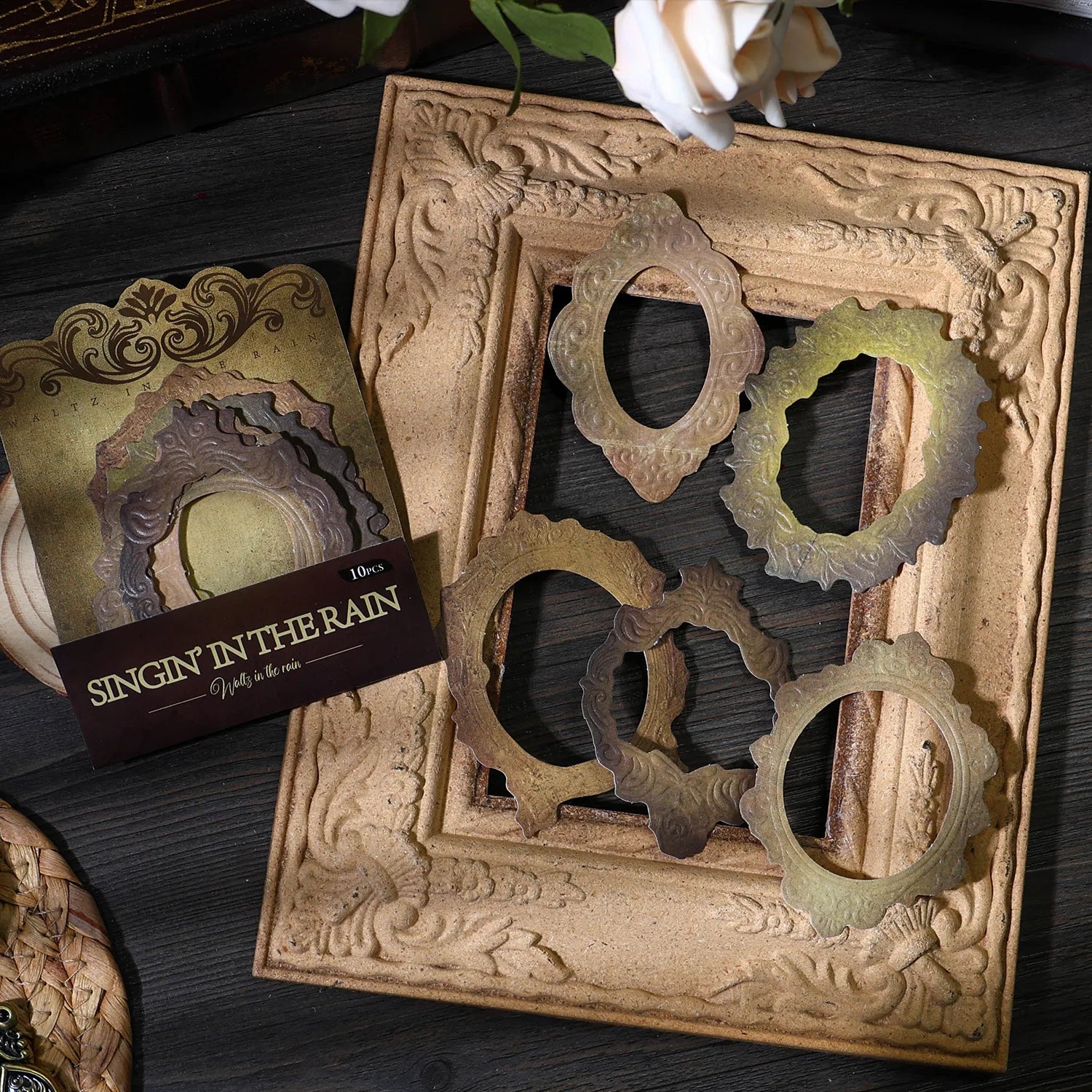 10pcs/pack Material Pack Waltz in the Rain Handbook Collage Decoration Bottom Vintage Embossed European DIY