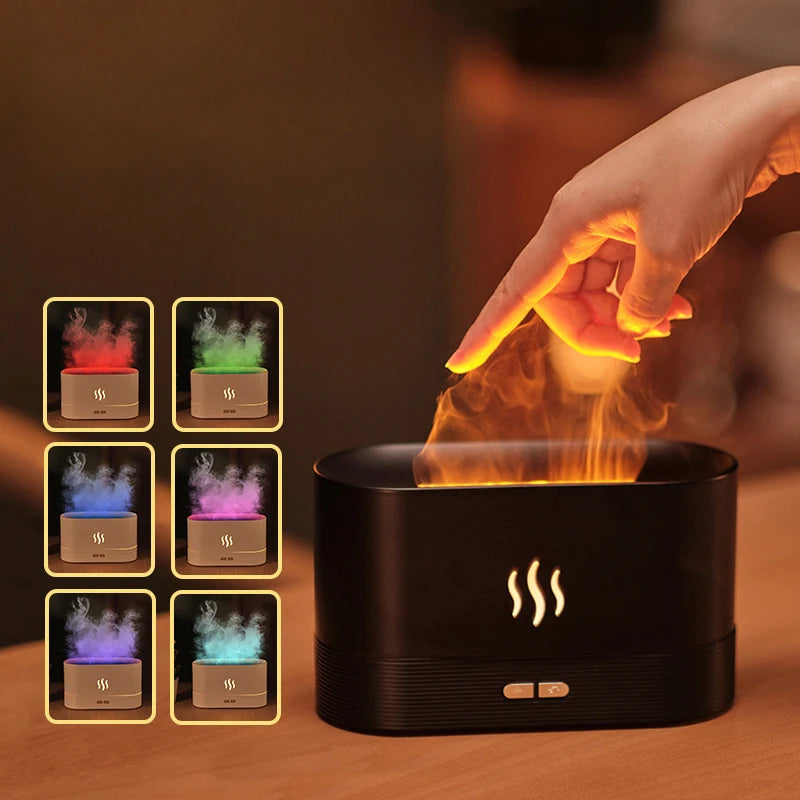 USB Simulation Flame Diffuser Colourful Home Office Gift Ambient Light Desktop 3D Flame Humidifier Atomiser