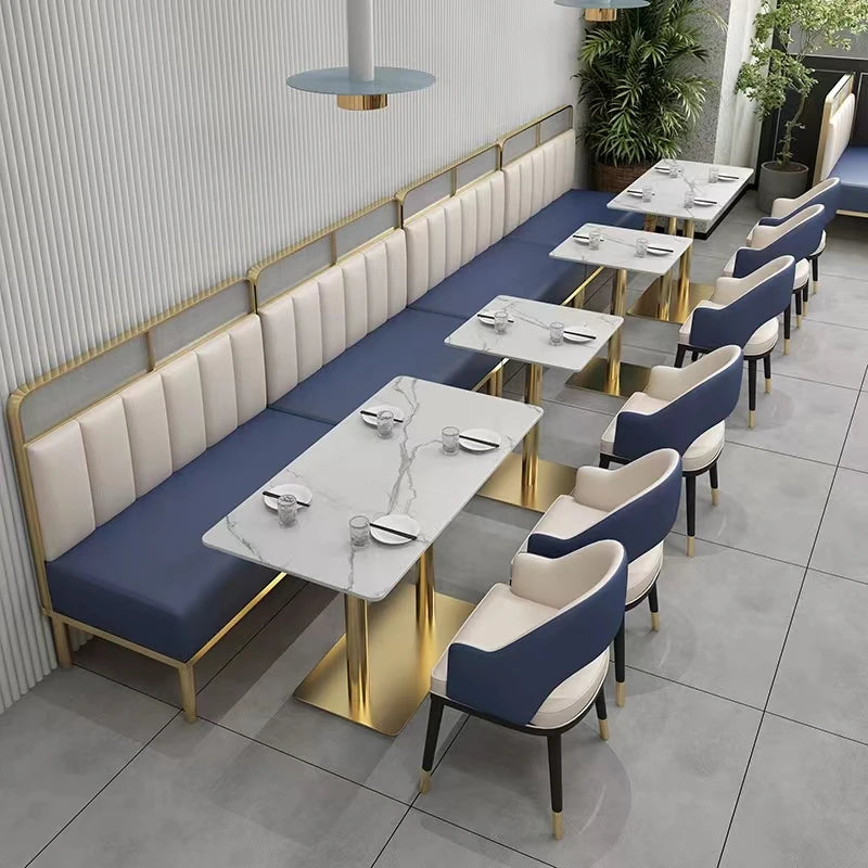High Quality Light Luxury Leather Furniture Set Sofa Bench Chair Modern Cafe Booth Seating Fast Food Restaurant Tables