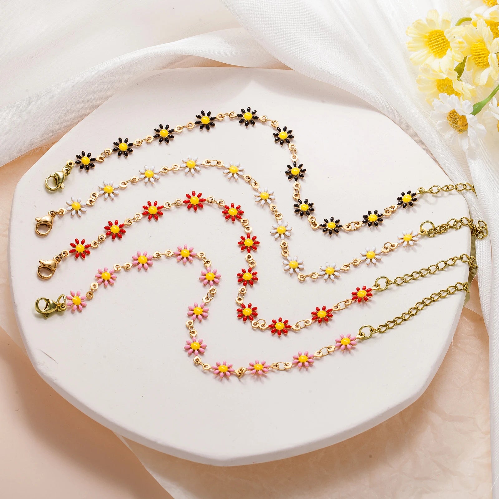 In Stock Oil Dripping Stainless Steel Sunflower Bracelet Personalized Titanium Steel Flower Daisy Bracelet