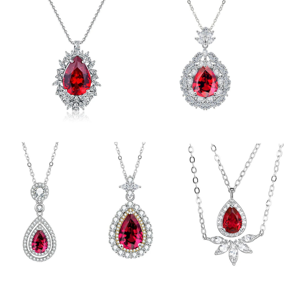 Custom Lab Created Pendant Big Size Pear Shape Red Ruby Gemstone 925 Sterling Silver Pendant for Women Jewelry Making