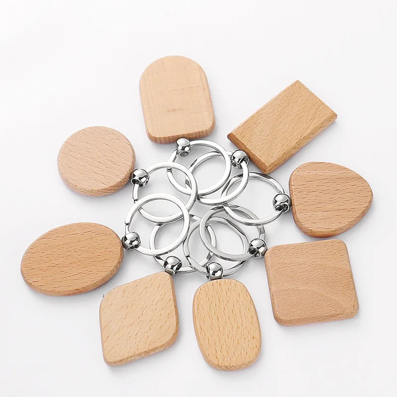 Tailai Wood Keychain Ring Tags Craft Small Pendant Accessories DIY Clothing Bag Decoration Round Blank Wooden Key Chain