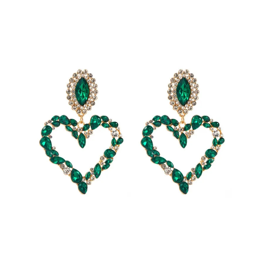 Hot Sale Fashion Colorful love Alloy Rhinestone Gemstone Glass Luxury Earrings Woman's Party Jewelry Shinny Ears Decoration