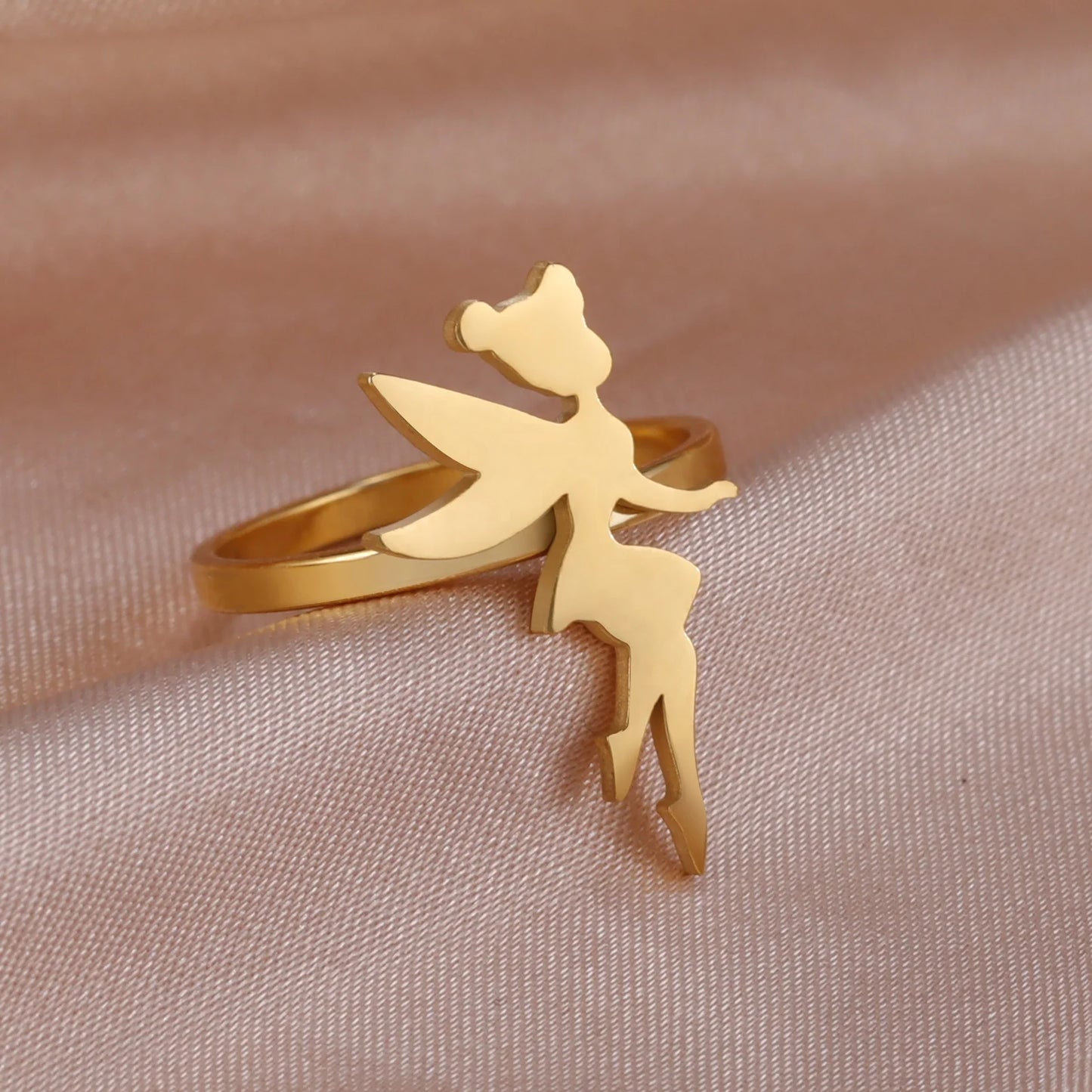 Flower Fairy Shaped Rings for Women Girls Elf Wings Cute Cartoon Fashion Stainless Steel Jewelry Accessories Gift