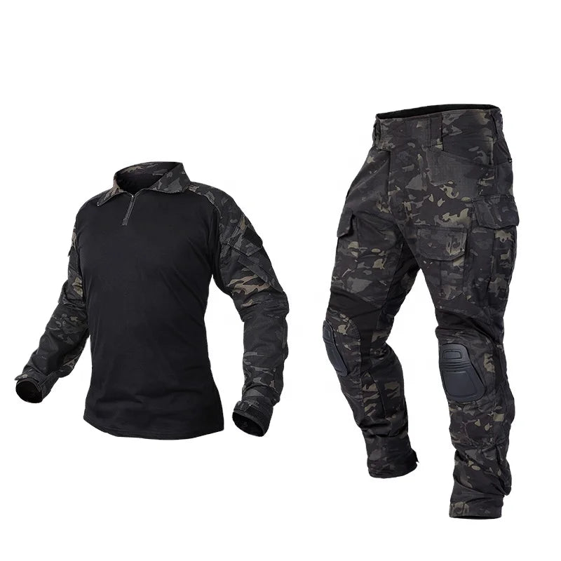 IDOGEAR Men G3 Assault Camo Camouflage Tactical Hunting BDU Tactical Uniform with Elbow Pads Knee Pads Hunting Clothes Frog S