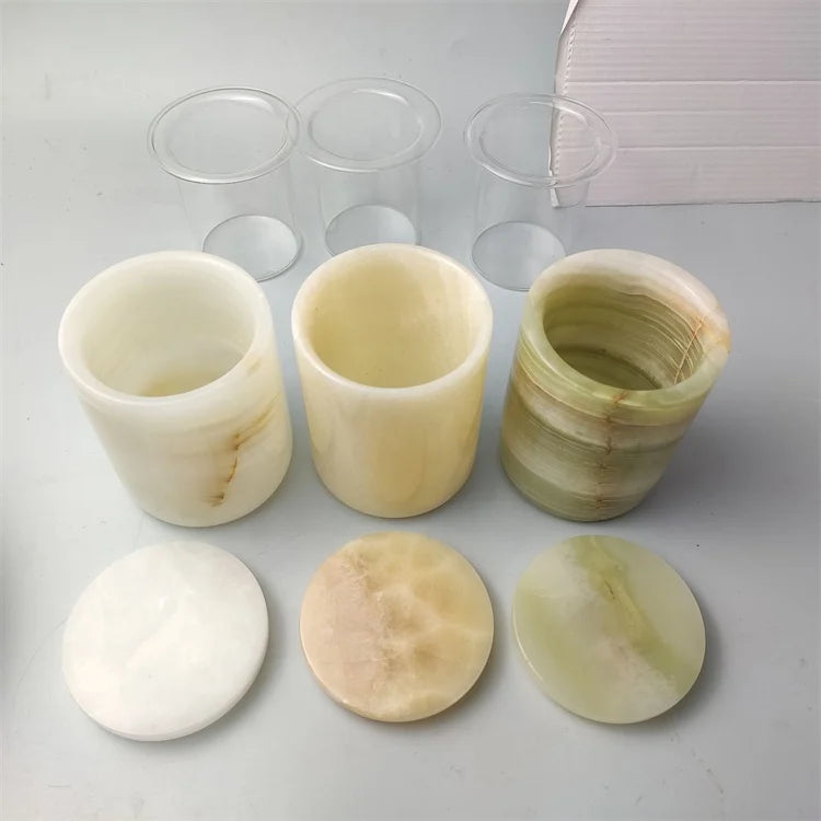 Natural Onyx Marble Candle Holder Stone Aromatherapy Scented Round Candle Jar With Lid Holiday Wedding Party Indoor Home
