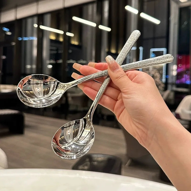 Hot-Selling Stainless Steel Cutlery Silver Flatware Silver Silverware Hammered Korean Spoon