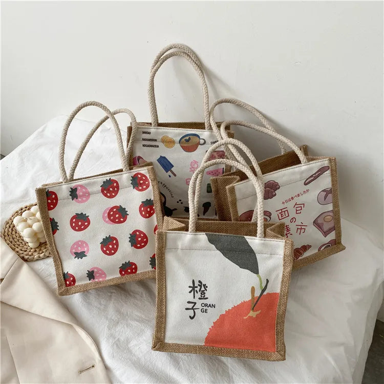DICHOS Newest Selling Ladies Hand Bags Open Flowers Two-Strap Foldable Waterproof Japanese Cartoon Canvas Bento Bag Female To