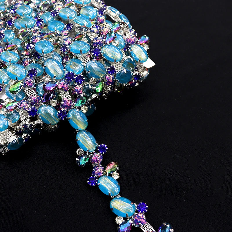 D040 26mm Diamond Rhinestone Crystal Chain Trim Sew-On with Metal Chain for Clothing Shoes Bags