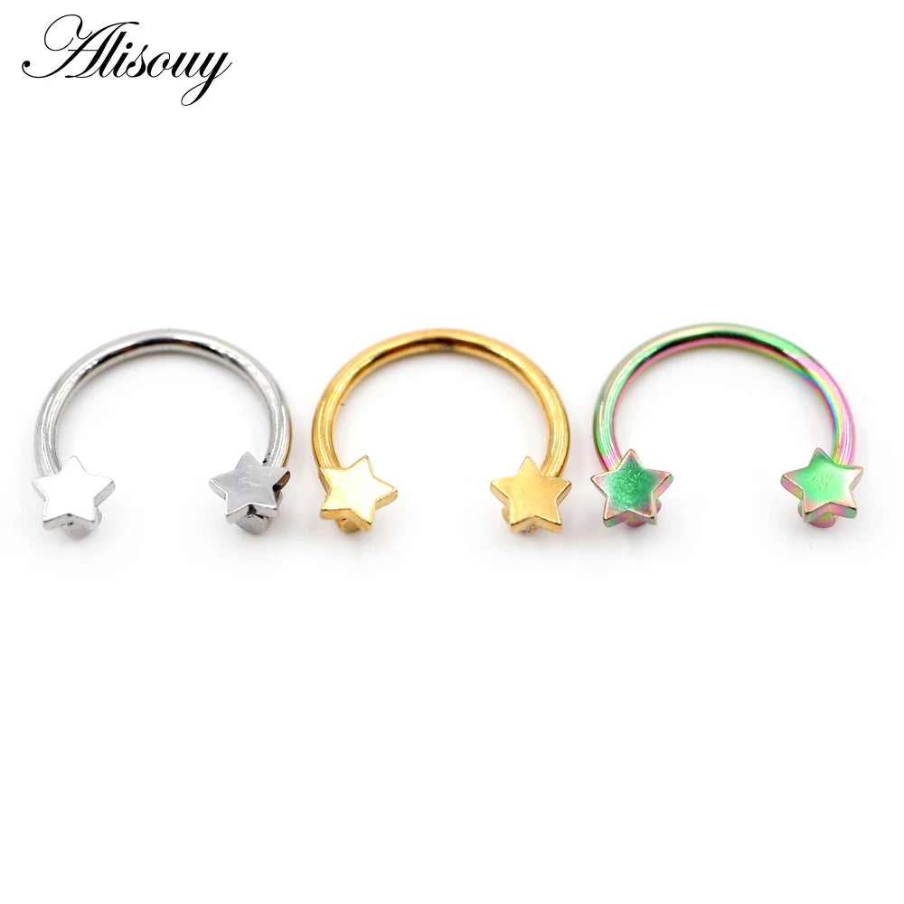 Wholesale Stainless Steel Heart Star Flower Horseshoe BCR Captive Septum Ear Gauge Nose Rings Piercing Body Jewelry