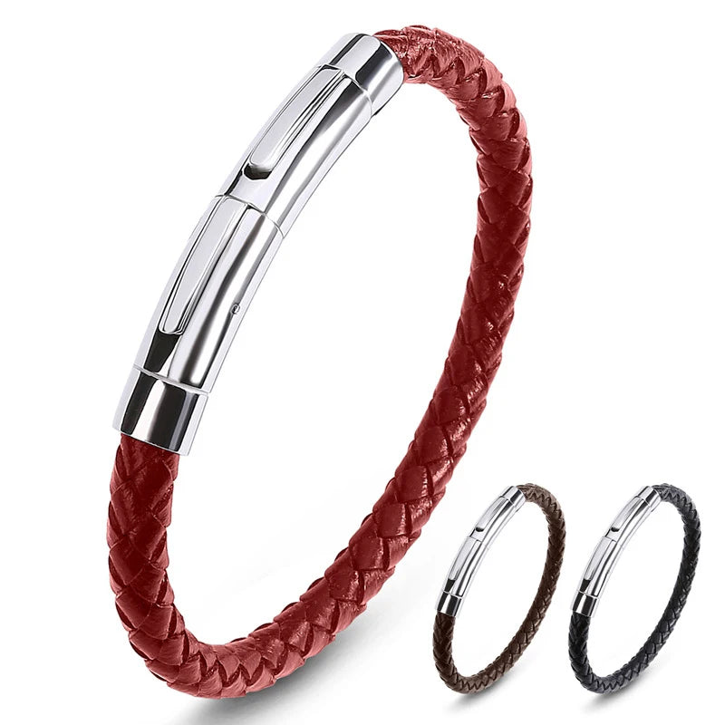 Unisex Custom 6mm Red Rope String Friendship for Bracelet Korean 3 Metal Simple Stainless Steel Fashionable Stylish Leather