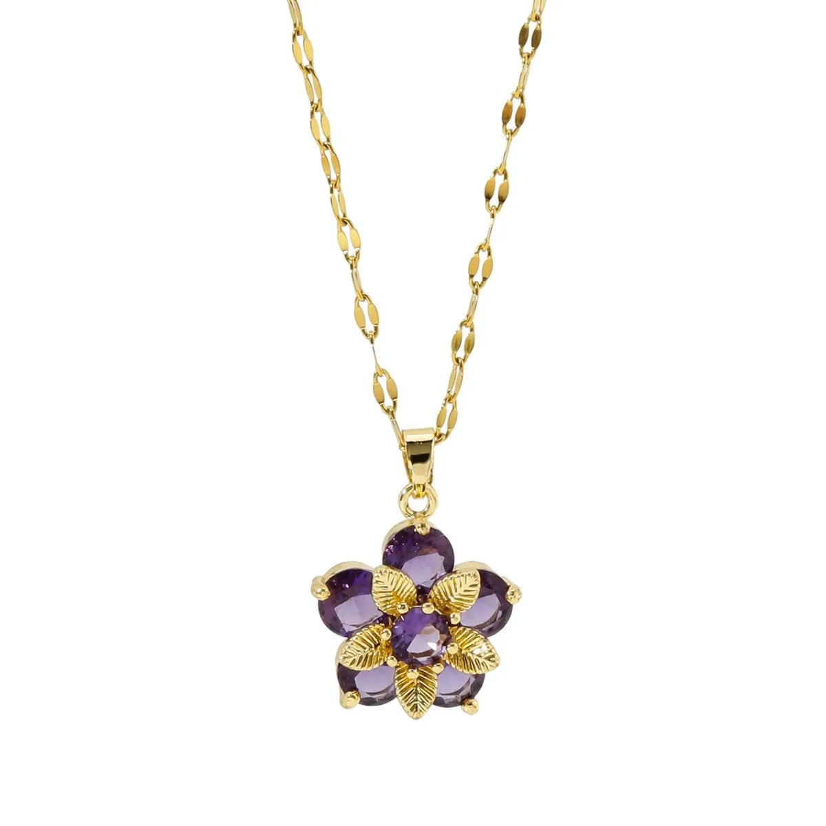 Fashion New Zircon Flower Stainless Steel Pendant Necklace 18k Gold Plated Waterproof Women's Jewelry