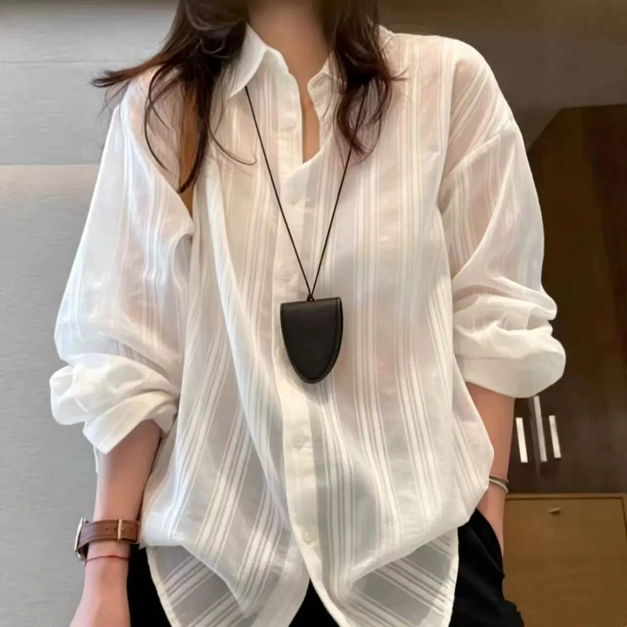 Summer Spring Women Shirts Blouses Cotton Lapel Collar Thin Tops Button Long Sleeve Solid Color Lady Clothes Casual Shirt