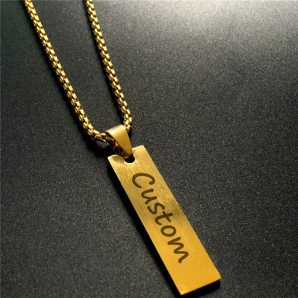 Wholesale Fashionable Minimalist Bar Blank Pendant Colors Optional Bar Blank Name Pendant Square Rolo Chain Necklace