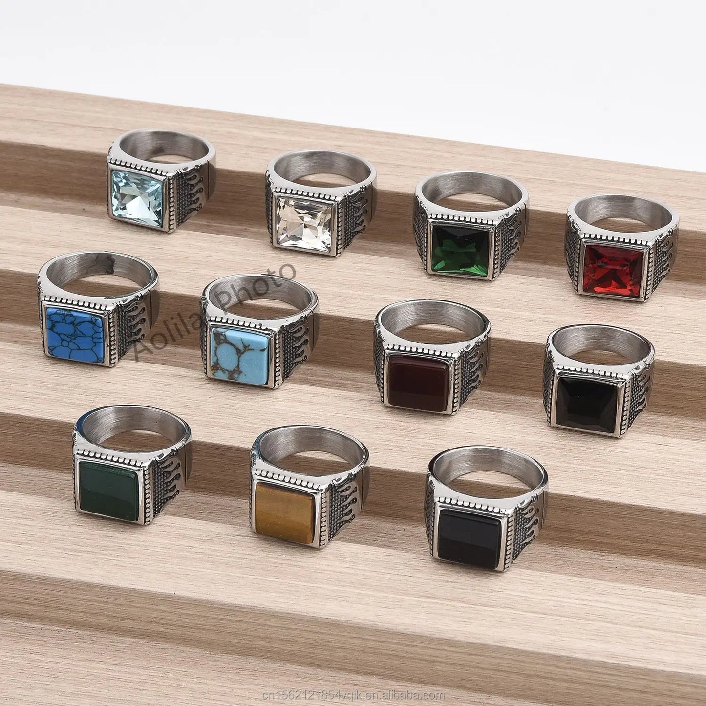 Men's High Quality Variety of Colors 316L Stainless Steel Gemstone Rings Fashion Jewelry Direct Sales