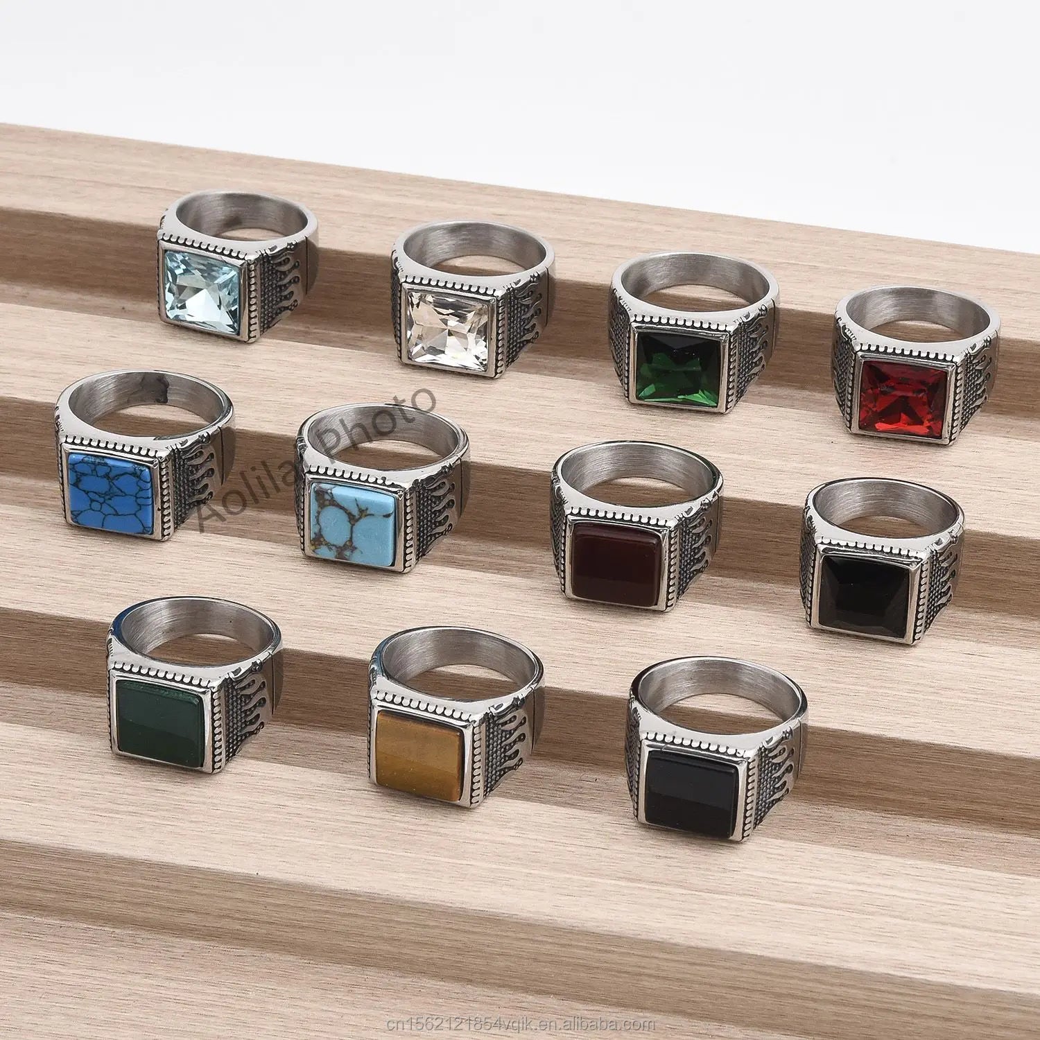 Men's High Quality Variety of Colors 316L Stainless Steel Gemstone Rings Fashion Jewelry Direct Sales