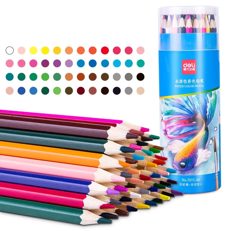 Deli 7071-48 48pcs/barrel Colored Pencils Students Drawing Water-soluble Colored Pencils 48barrel*48pcs=2304pcs Per Carton Se