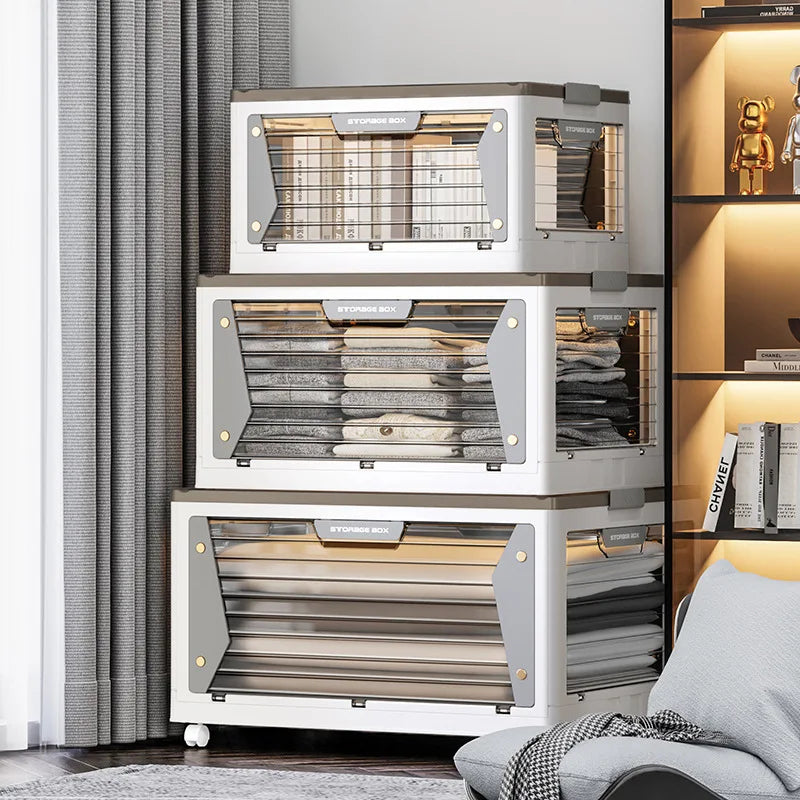 OWNSWING Household Thickening Clear Foldable Container Collapsible Plastic Storage Bins Double Doors Folding Storage Box
