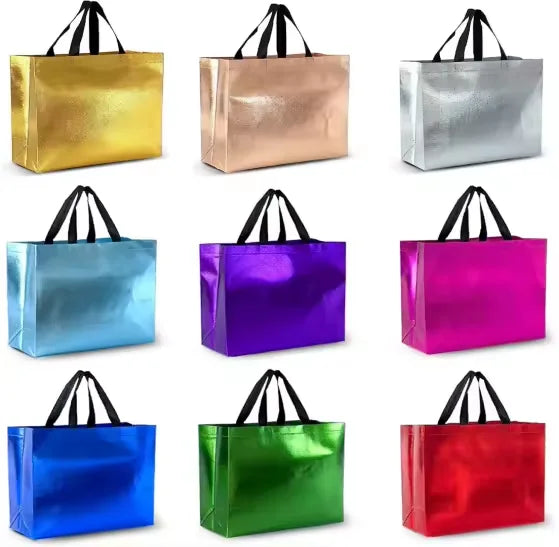 Hot Sale Customized Reusable Luxury Shiny Metallic Laminated Non-Woven Gift Bag Glossy Leopard Pattern