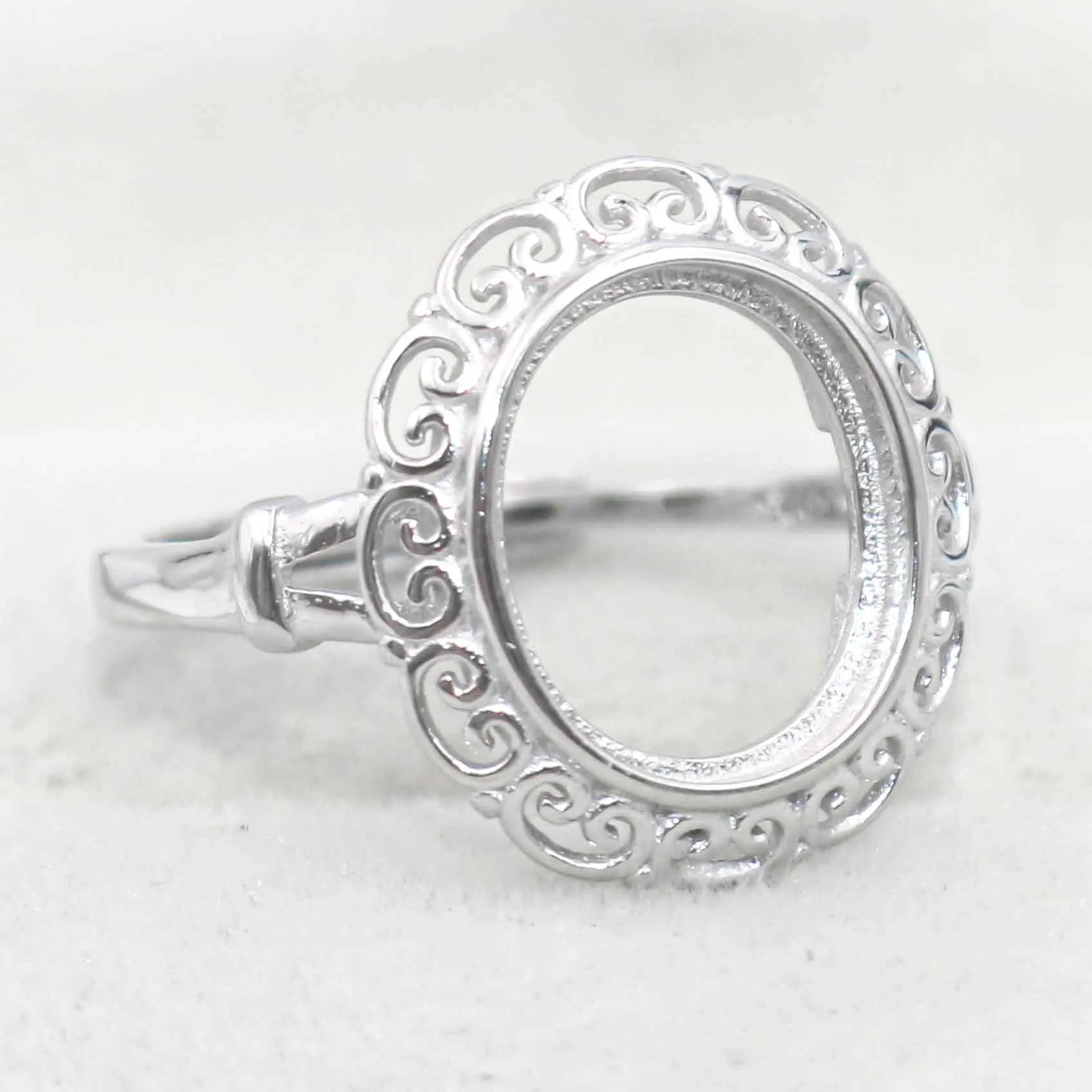 Sterling Silver 10*12mm Semi Mount Ring Empty Support Blank bar Bezel Setting S925 Mountain Base Without Main Stone DIY Inlay