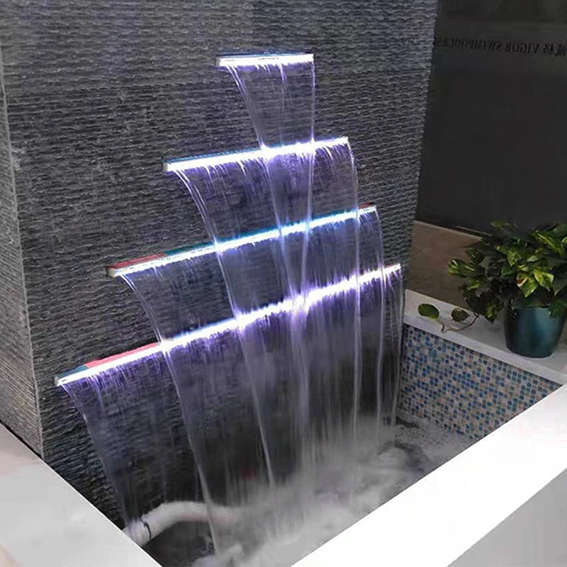 Aqua Acrylic Water Descent Wtih RGB LED Light Color Changed Water Curtain Landscape Wall Waterfall for Outdoor Garden Pool