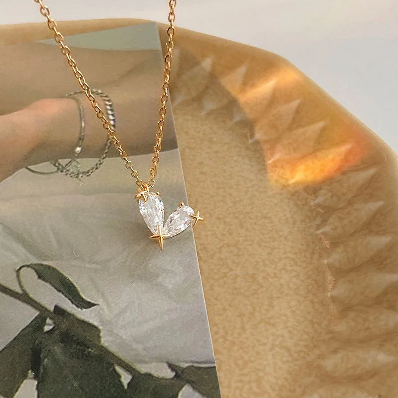 14K Gold Women Gift Jewelry Cubic Zirconia 925 Sterling Silver Heart Charm Love Necklace