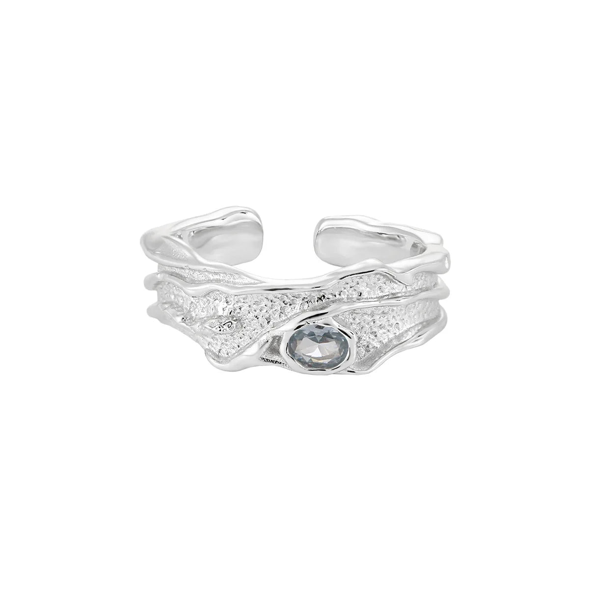 Pure S925 Sterling Silver Unique Personalized Design Irregular Pleated Wave Zircon Open Ring for Women Fine Jewelry HJZ3106