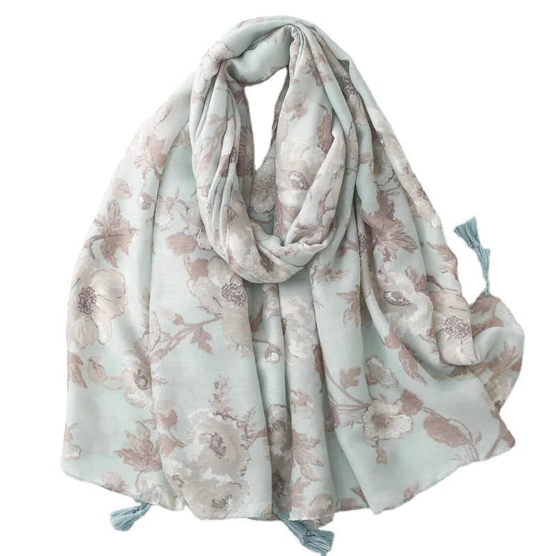 Newest Arrival Soft Elegant Flower Pattern Muslim Head Wraps Hijabs Islamic Scarfs 180*90cm Cotton Feelings Wide Shawl for Wo