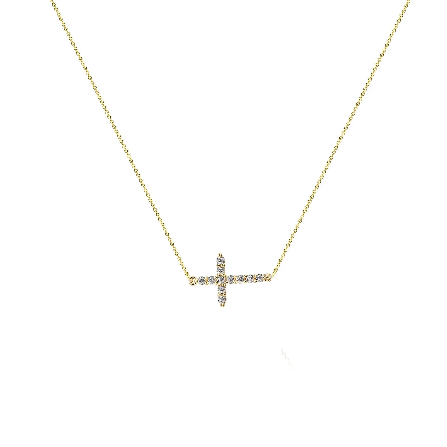Bling Moissanite Diamond Sideways Cross Necklace Jewelry Real 18k Gold Plated Stainless Steel Zircon Cross Pendant Necklace