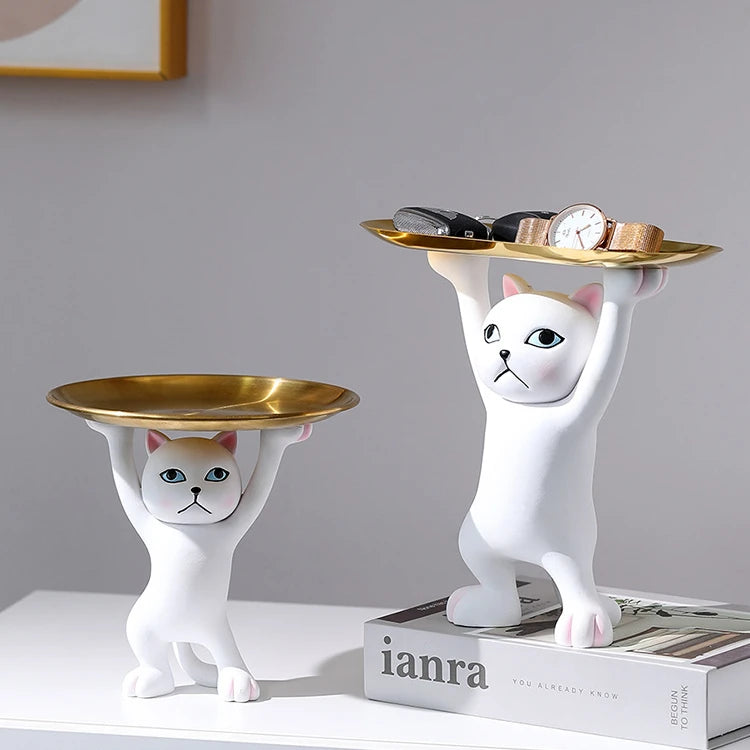 Creative Home Living Room Decoration Watch Key Storage Tray Table Ornament Black White Cat Tray for Home Decor Holiday Gift