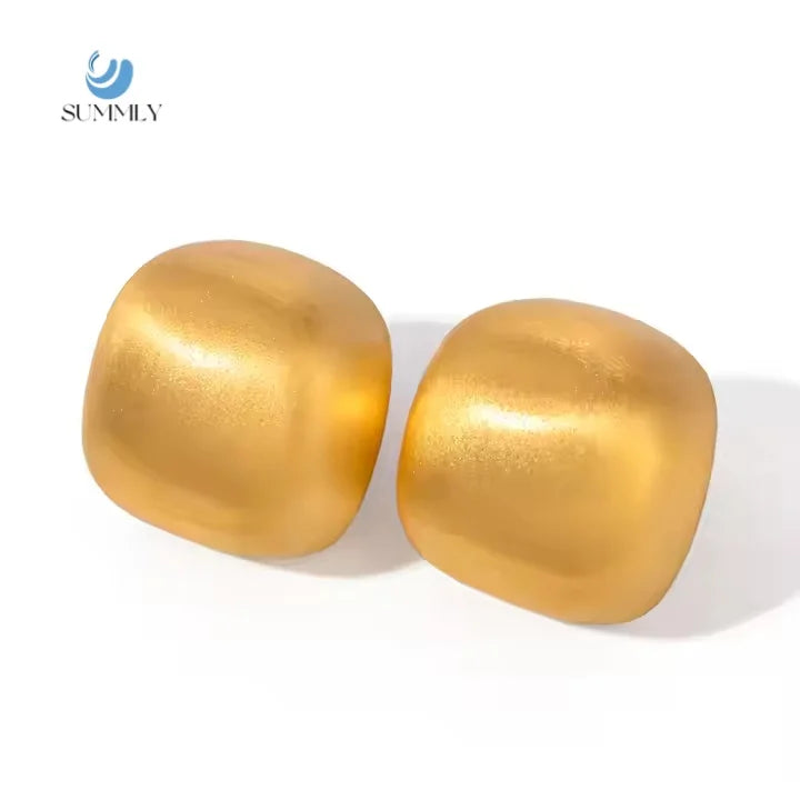 SUMMLY Vintage Wholesale Classic Simple Earrings 18K Gold Plated Stainless Steel Geometric Square Frosted Earrings